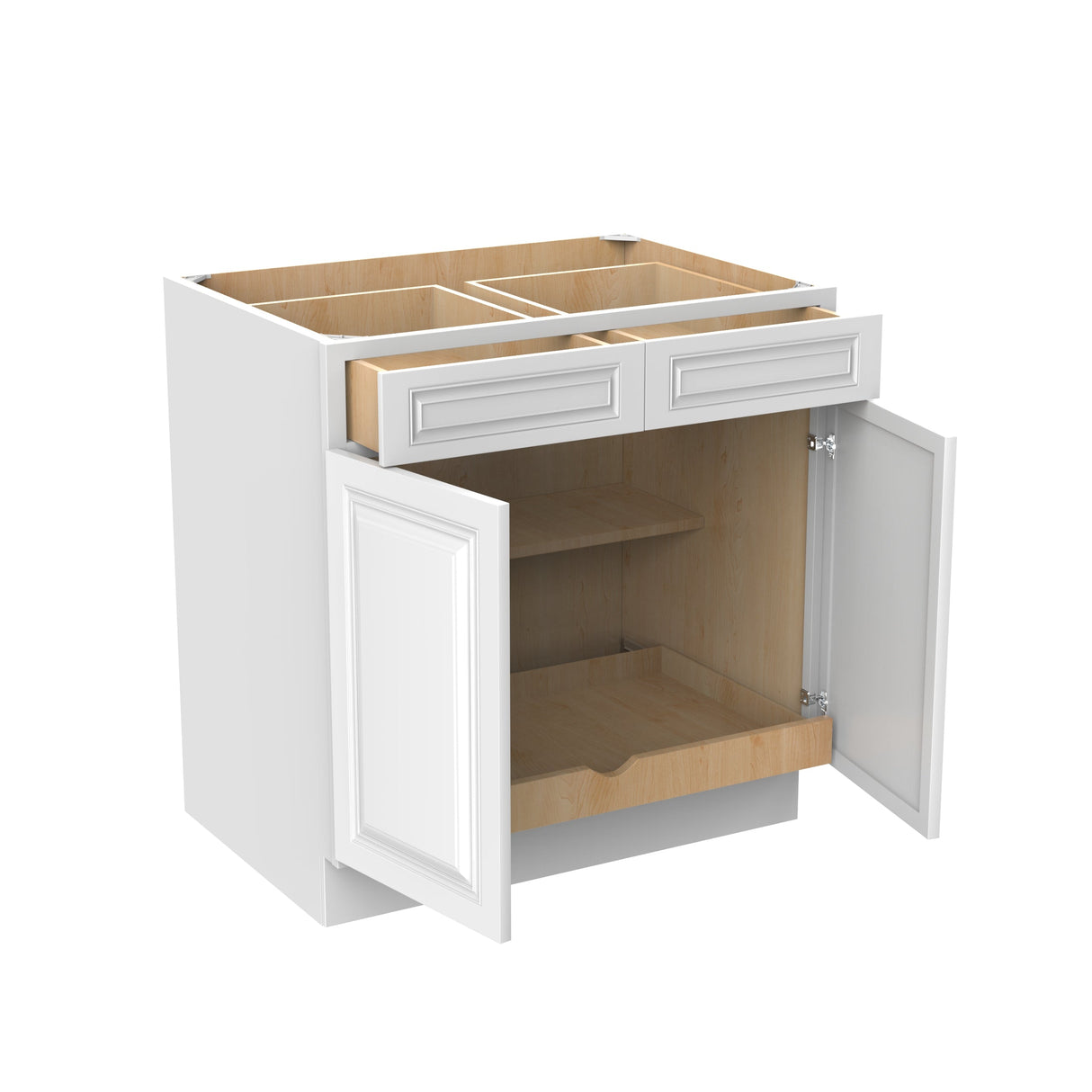 RTA - Park Avenue White - Double Drawer & Door Base Cabinet | 33"W x 34.5"H x 24"D