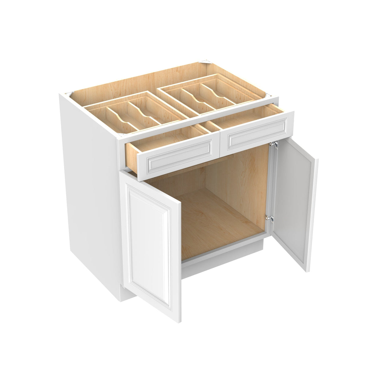 RTA - Park Avenue White - Double Drawer & Door Base Cabinet | 33"W x 34.5"H x 24"D