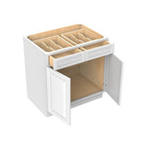 RTA - Park Avenue White - Double Drawer & Door Base Cabinet | 33"W x 34.5"H x 24"D