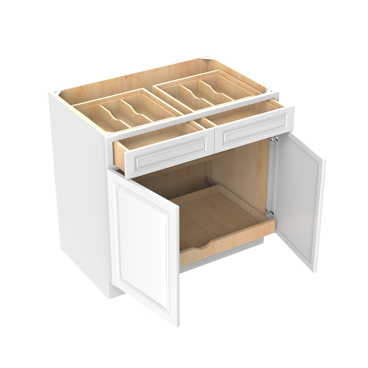 RTA - Park Avenue White - Double Drawer & Door Base Cabinet | 36"W x 34.5"H x 24"D