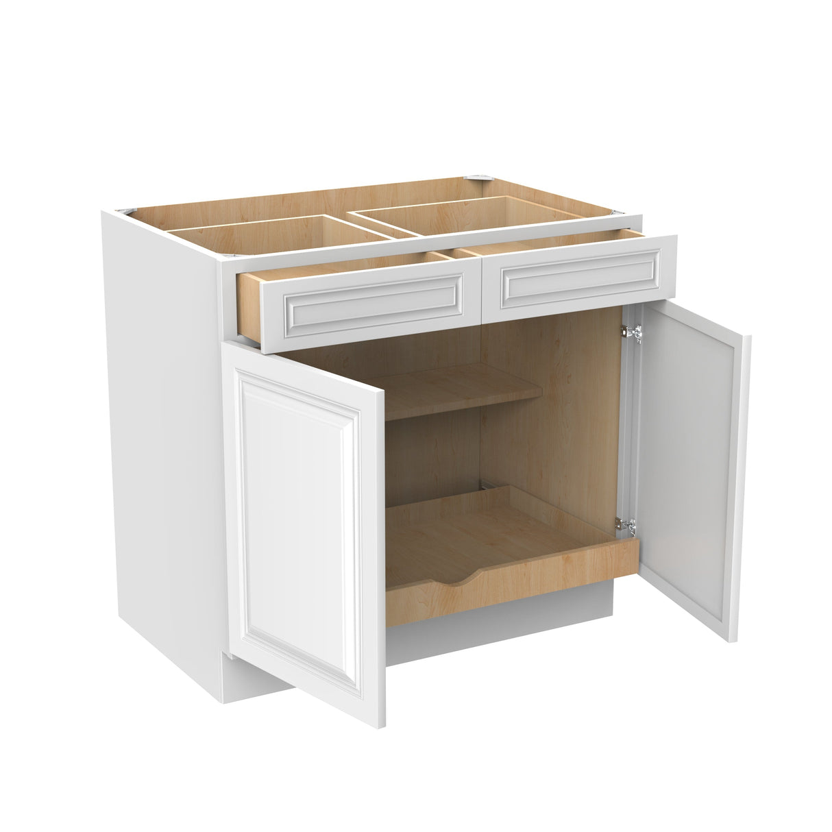 RTA - Park Avenue White - Double Drawer & Door Base Cabinet | 36"W x 34.5"H x 24"D