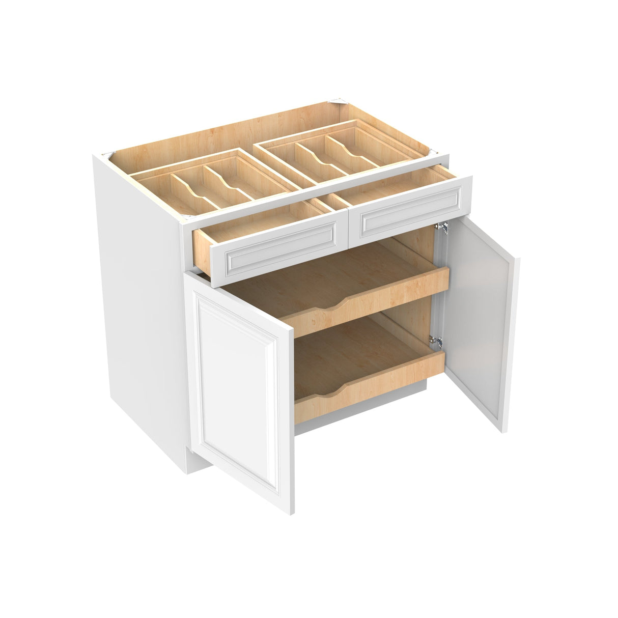 RTA - Park Avenue White - Double Drawer & Door Base Cabinet | 36"W x 34.5"H x 24"D