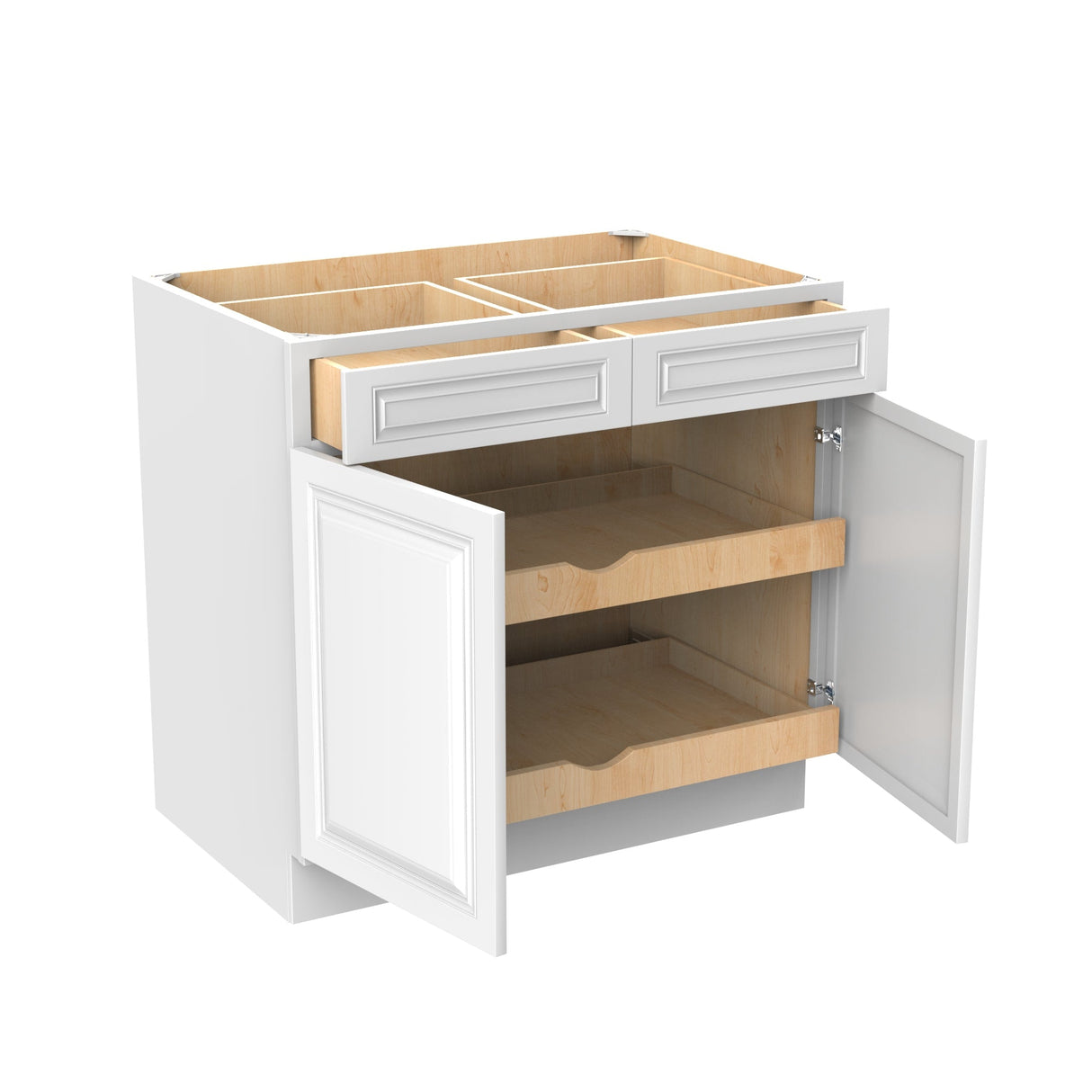 RTA - Park Avenue White - Double Drawer & Door Base Cabinet | 36"W x 34.5"H x 24"D