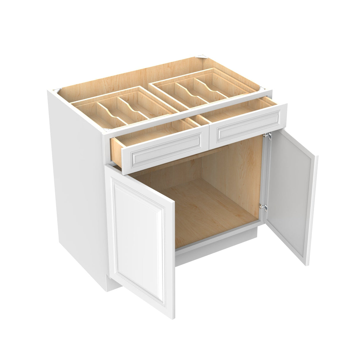 RTA - Park Avenue White - Double Drawer & Door Base Cabinet | 36"W x 34.5"H x 24"D