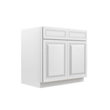 RTA - Park Avenue White - Double Drawer & Door Base Cabinet | 36"W x 34.5"H x 24"D