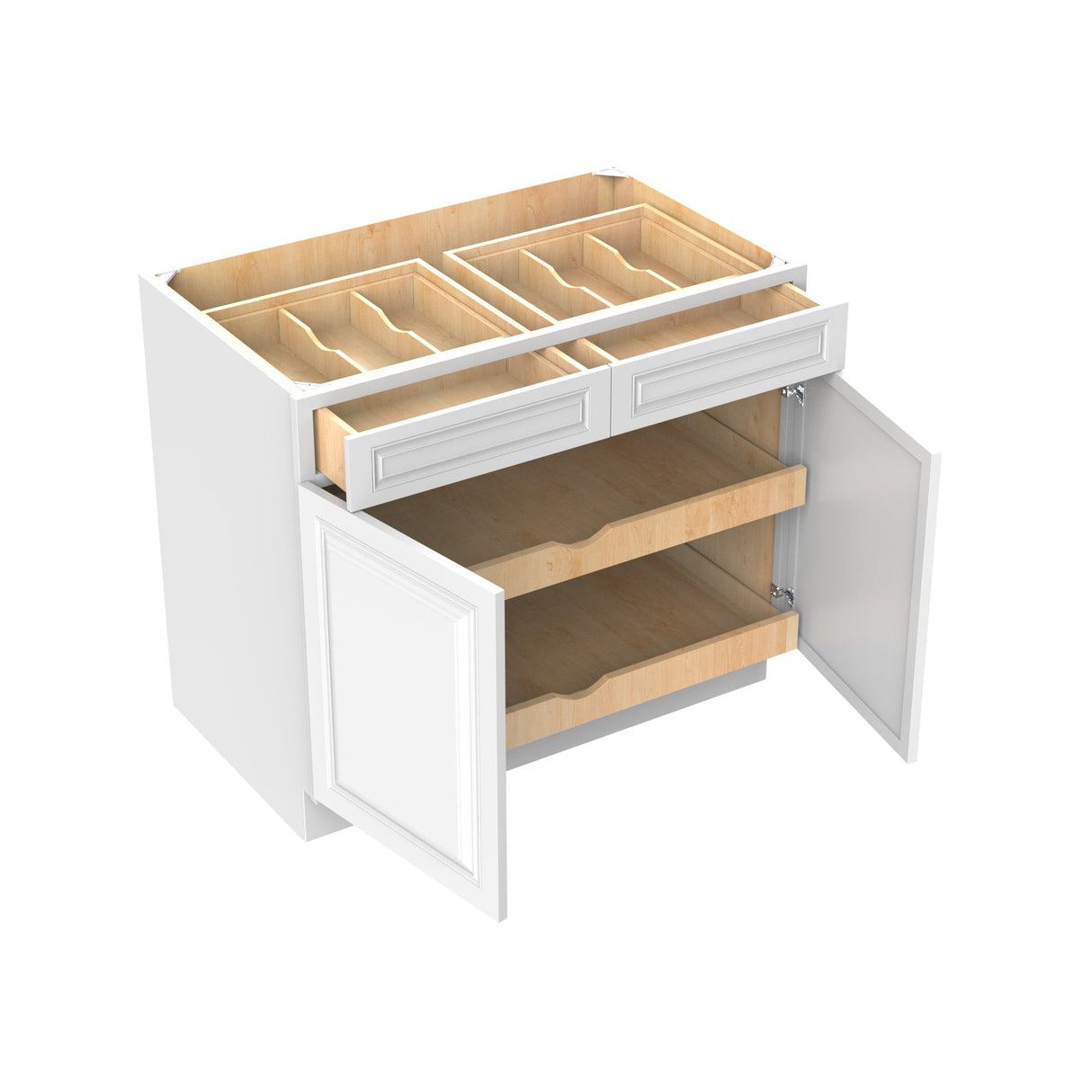 RTA - Park Avenue White - Double Drawer & Door Base Cabinet | 39"W x 34.5"H x 24"D