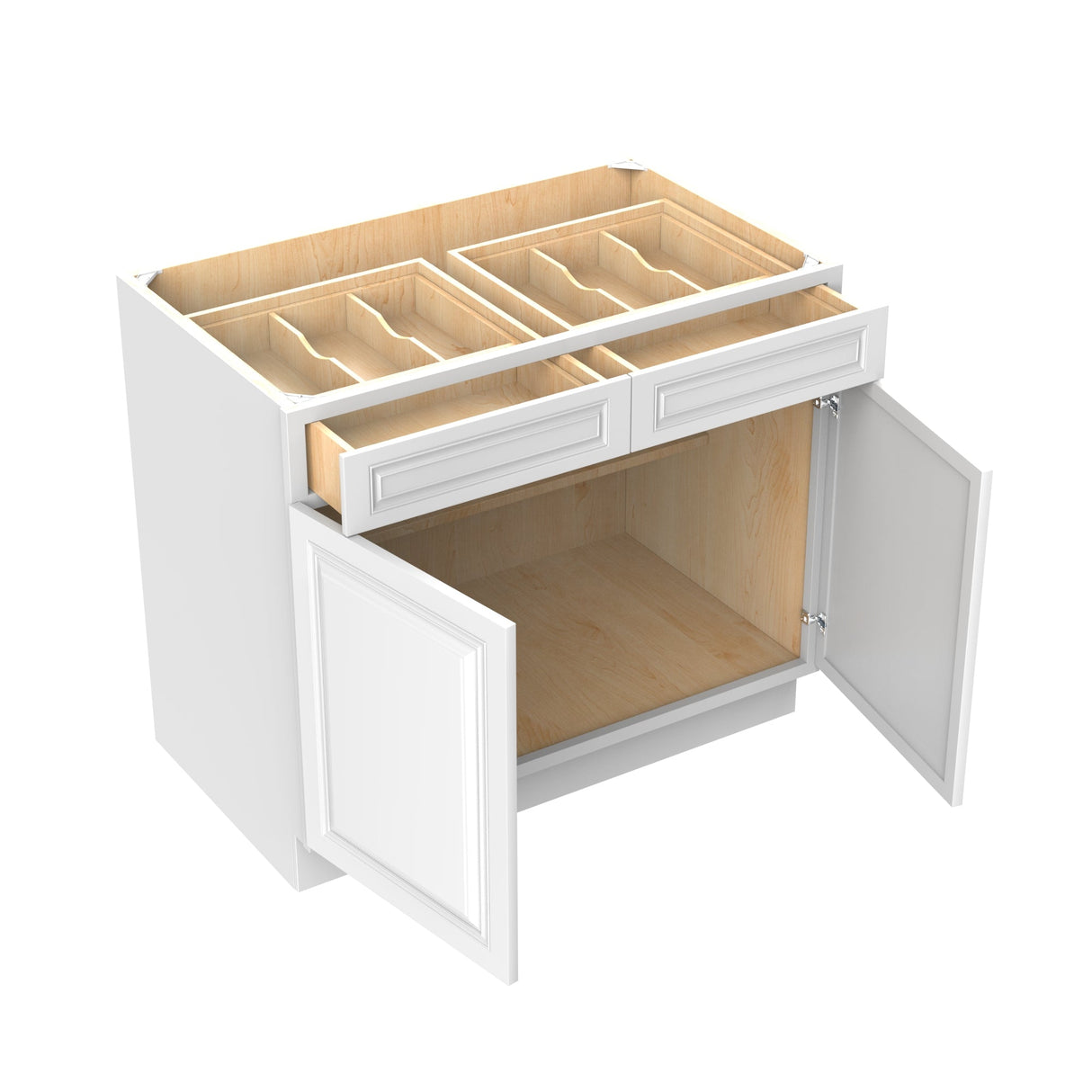 RTA - Park Avenue White - Double Drawer & Door Base Cabinet | 39"W x 34.5"H x 24"D