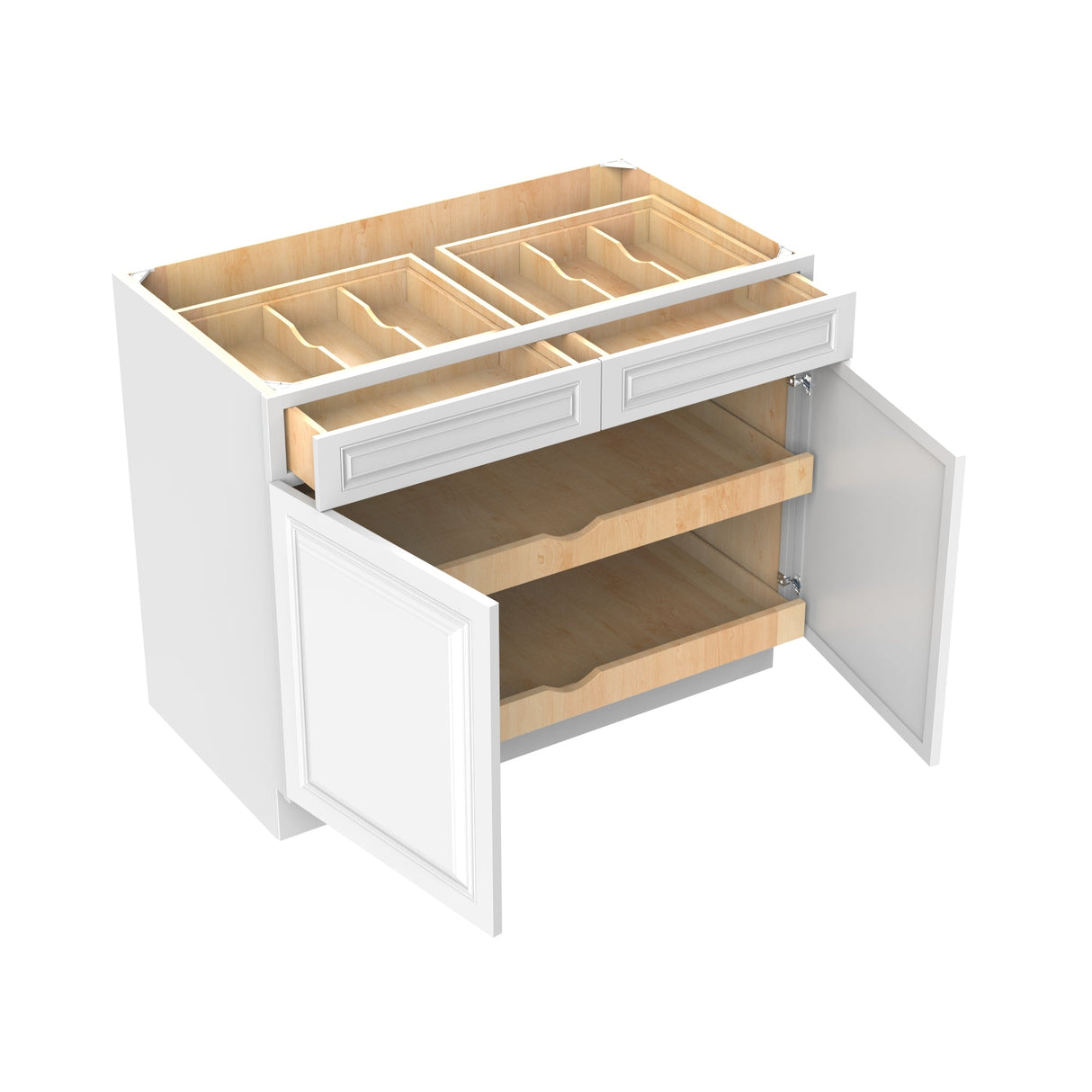 RTA - Park Avenue White - Double Drawer & Door Base Cabinet | 42"W x 34.5"H x 24"D