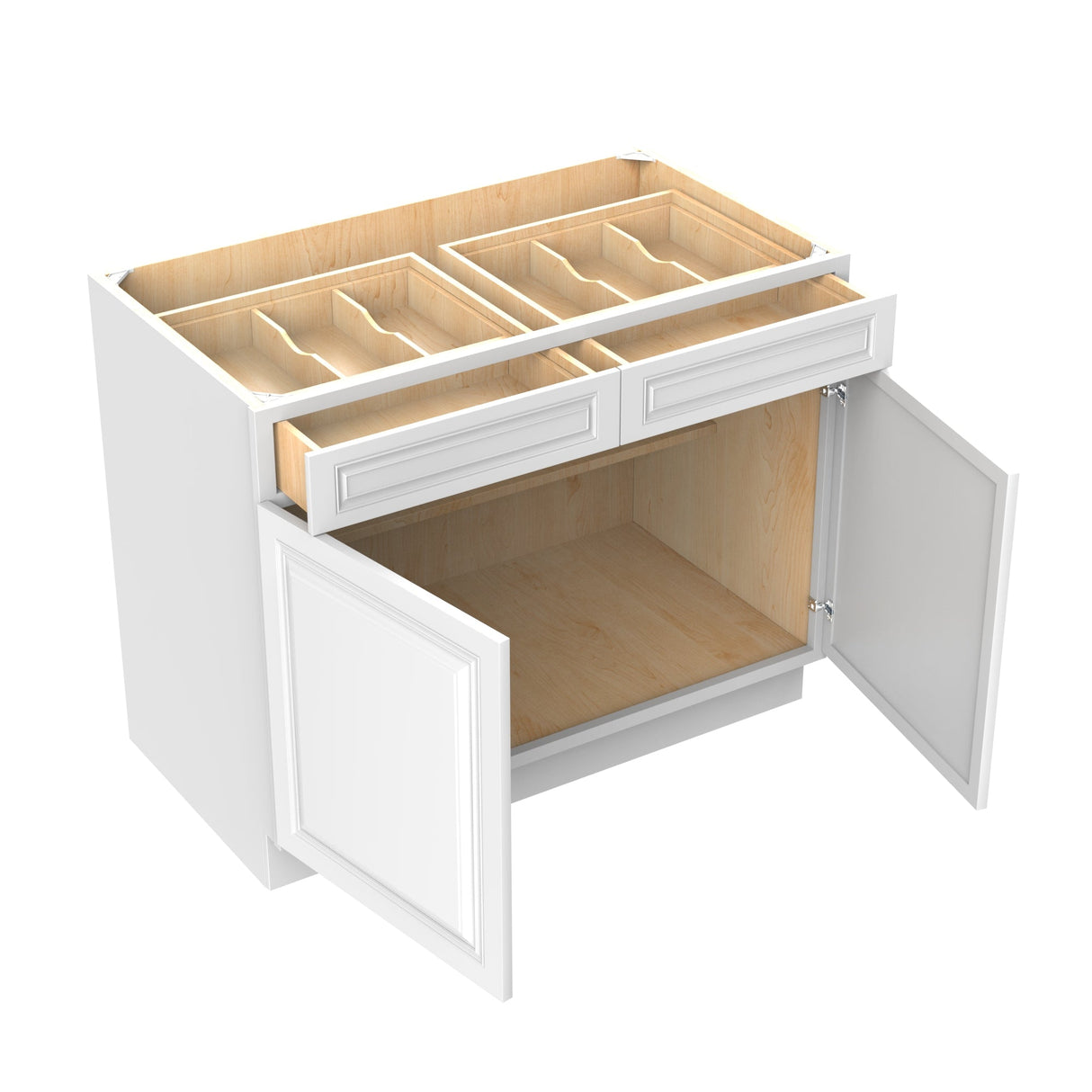 RTA - Park Avenue White - Double Drawer & Door Base Cabinet | 42"W x 34.5"H x 24"D