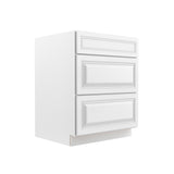 Park Avenue White - 3 Drawer Base Cabinet | 27"W x 34.5"H x 24"D