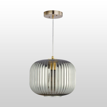 Circulus Chrome Gray Ribbed Glass Indoor & Outdoor Pendant Light