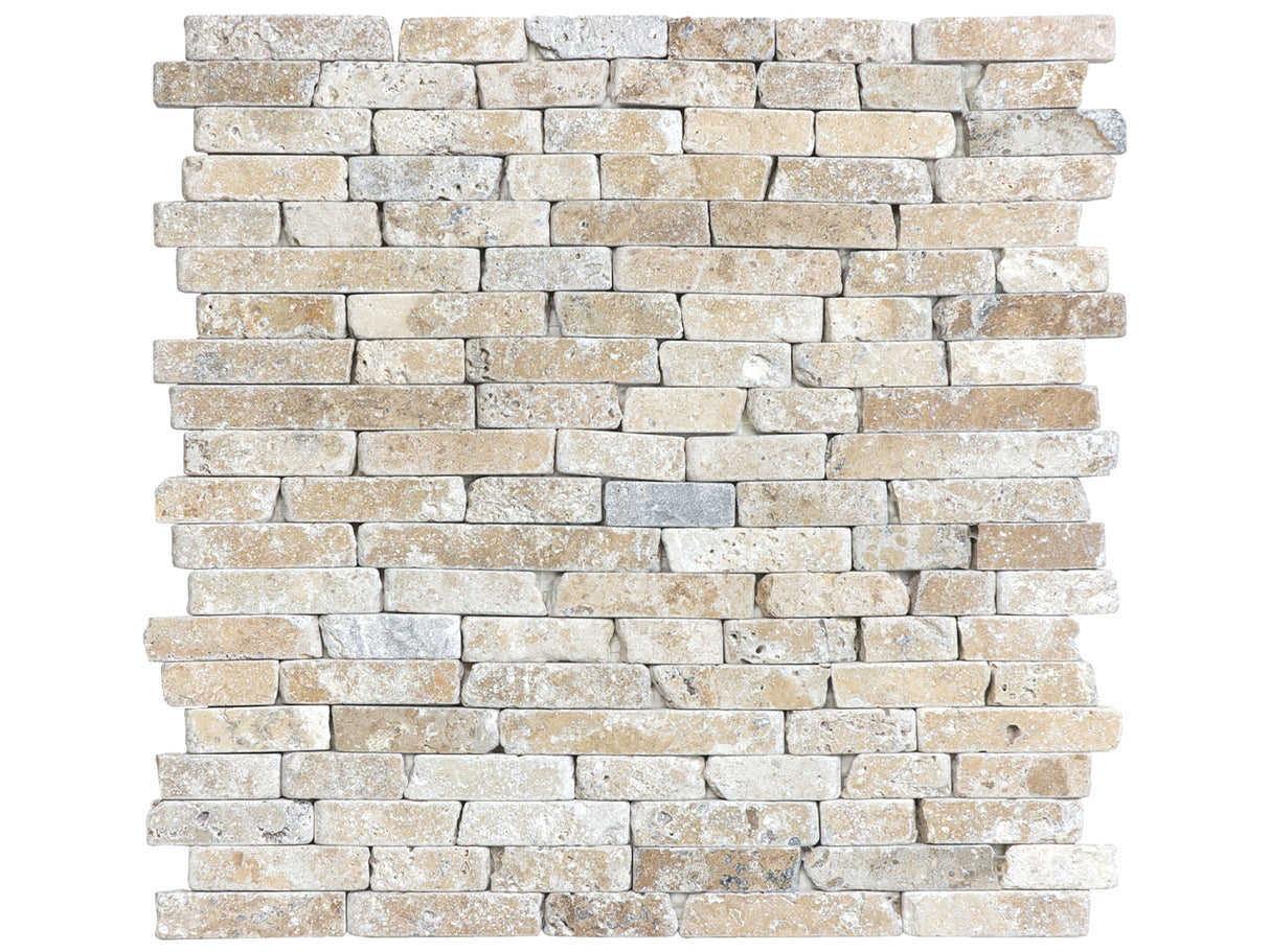 Random Strip Picasso Tumbled Travertine Mosaic