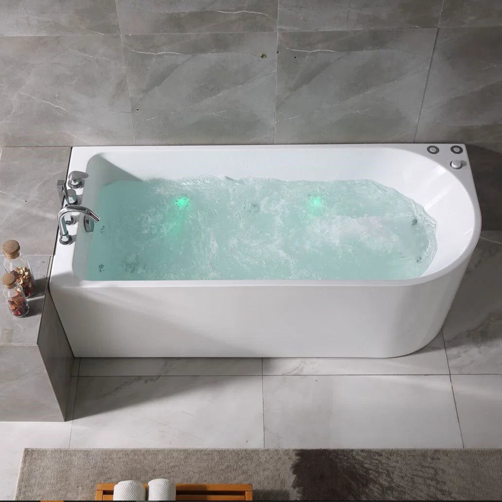 67 in. Corner Jetted Bathtub with Hot Bath & Bubbles Massage, 110v, 9 Whirlpool Jets for Hydro Massage- Left