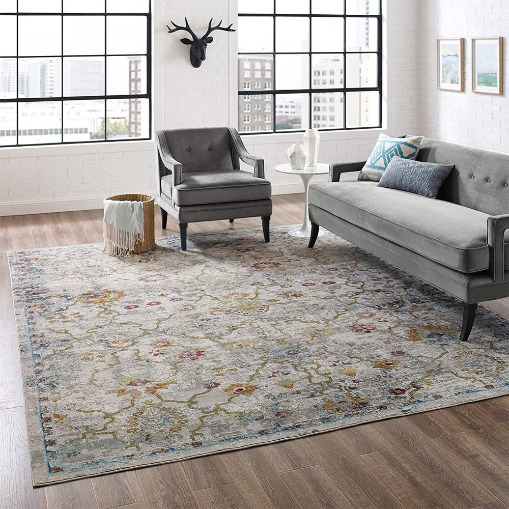 Success Manuka Distressed Vintage Floral Lattice Area Rug