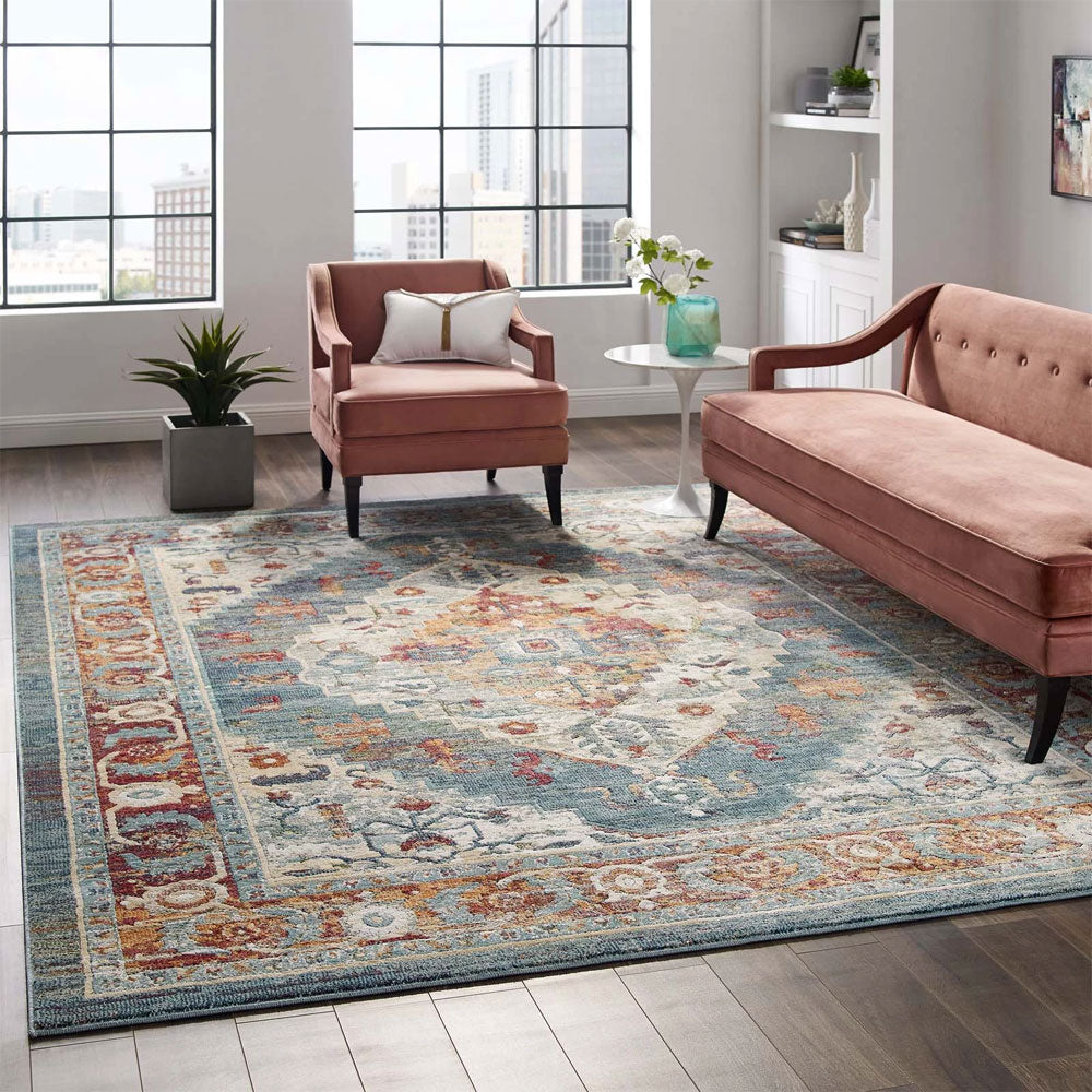 Tribute Camellia Distressed Vintage Floral Persian Medallion Area Rug