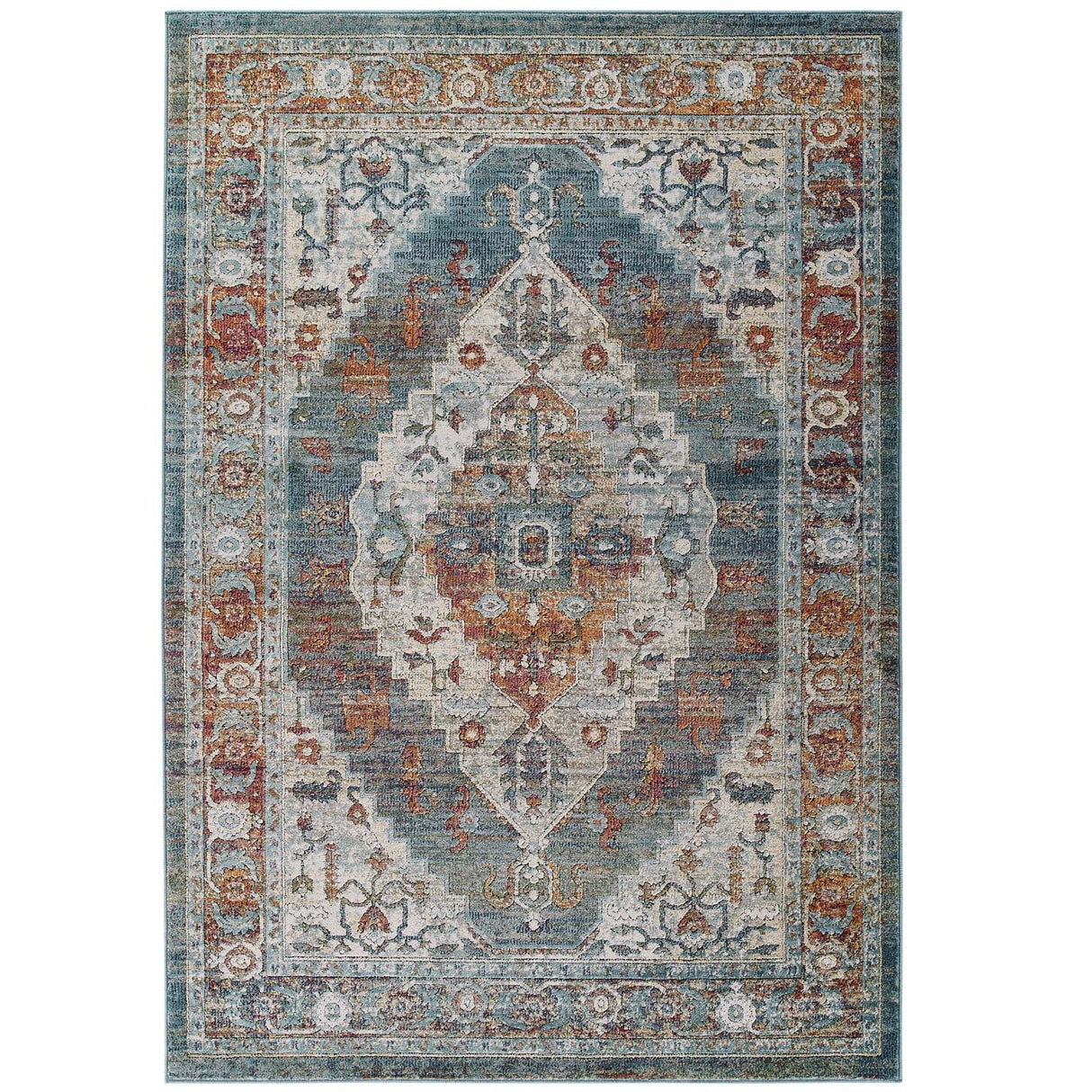 Tribute Camellia Distressed Vintage Floral Persian Medallion Area Rug