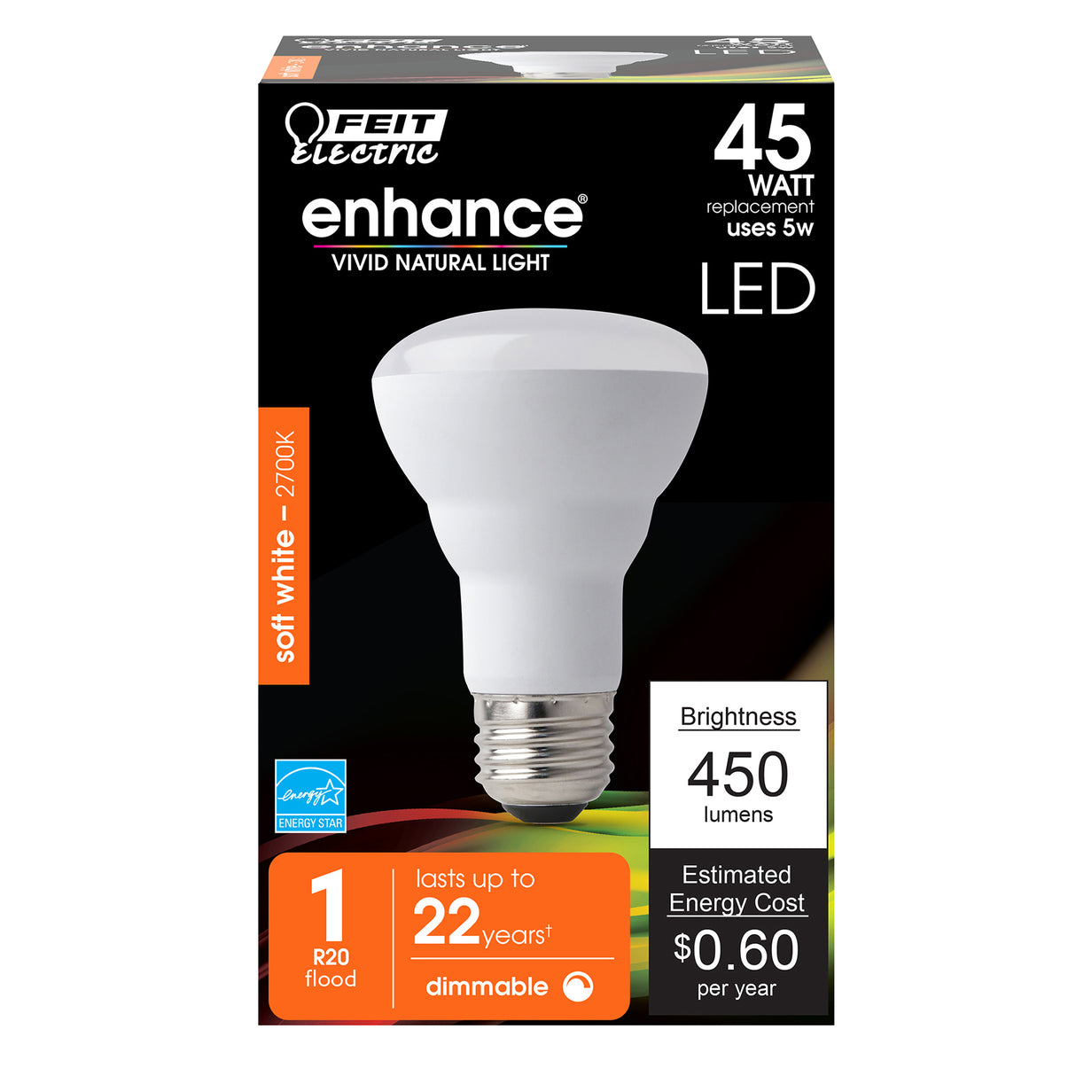 R20 LED Light Bulb, 5 Watts, E26, Dimmable Reflector, 450 lumens, Soft White, Track & Recessed Lighting