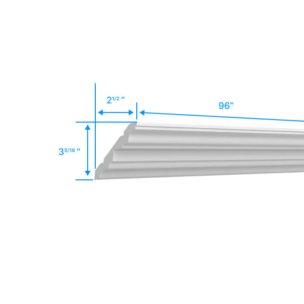 Inset Crown Moulding - 96"W x 3 5/16"H x 2 1/2"D - Aria White Shaker - RTA