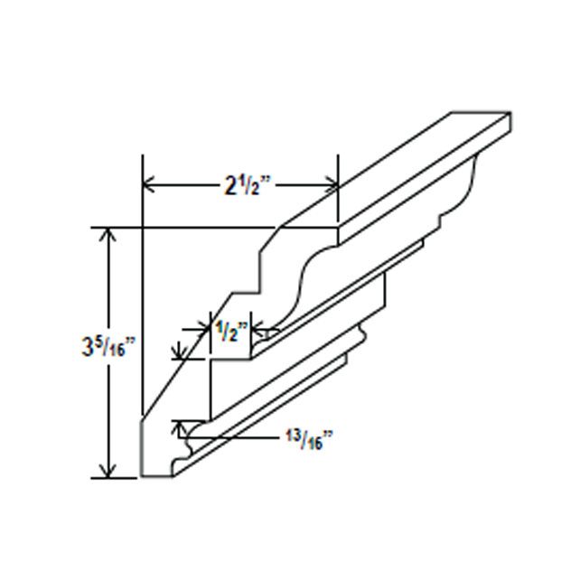 Inset Crown Moulding - 96''W x 3 5/16''H x 2 1/2"D - Aspen Charcoal Grey - RTA