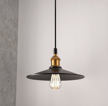 Industrial Style Matte Black Pendant Light Fixture, E26 Base, Antique Brass and Matte Black Finish, UL Listed, 3 Years Warranty