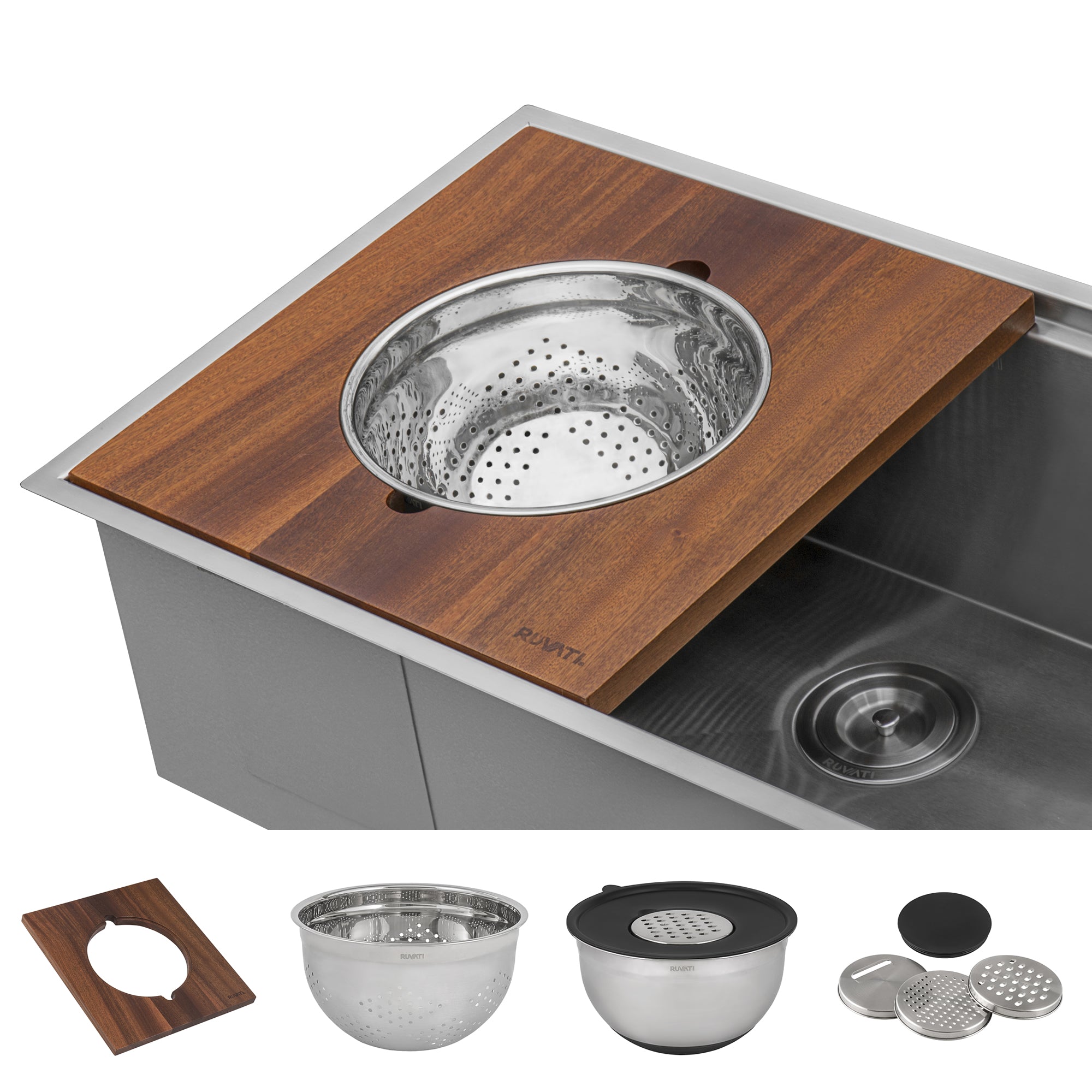 Wood Platform with Mixing Bowl and Colander (complete set) for Workstation Sinks