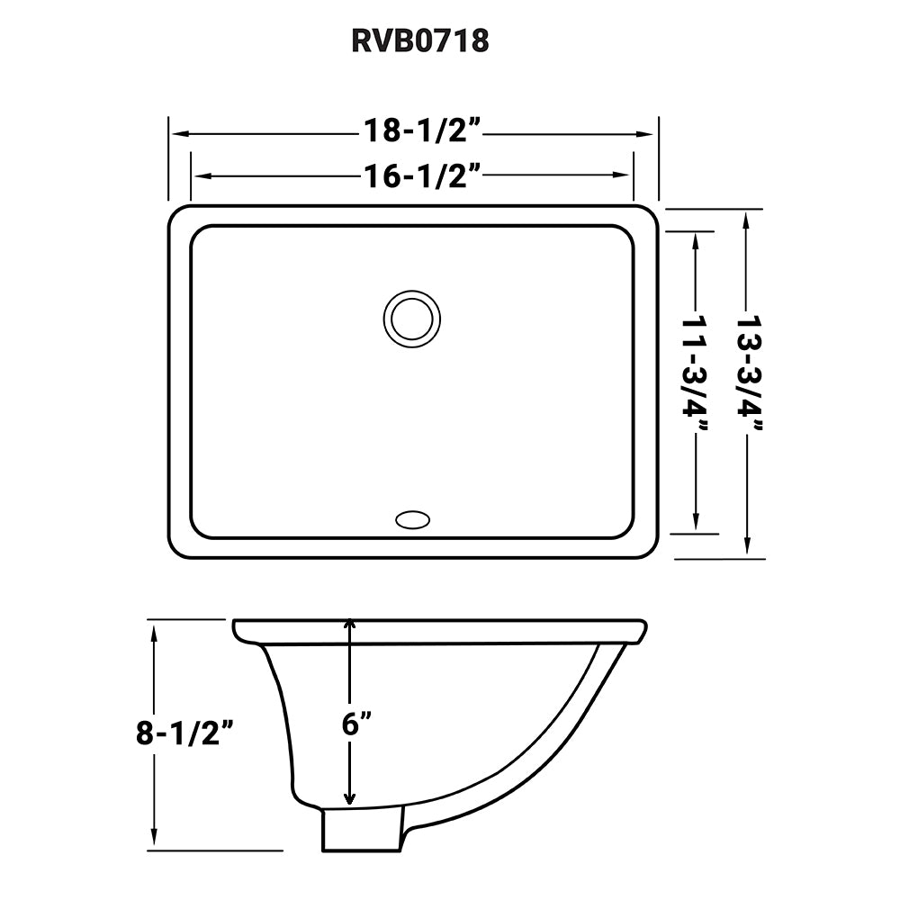 Undermount Bathroom Vanity Sink White Rectangular Porcelain Ceramic with Overflow