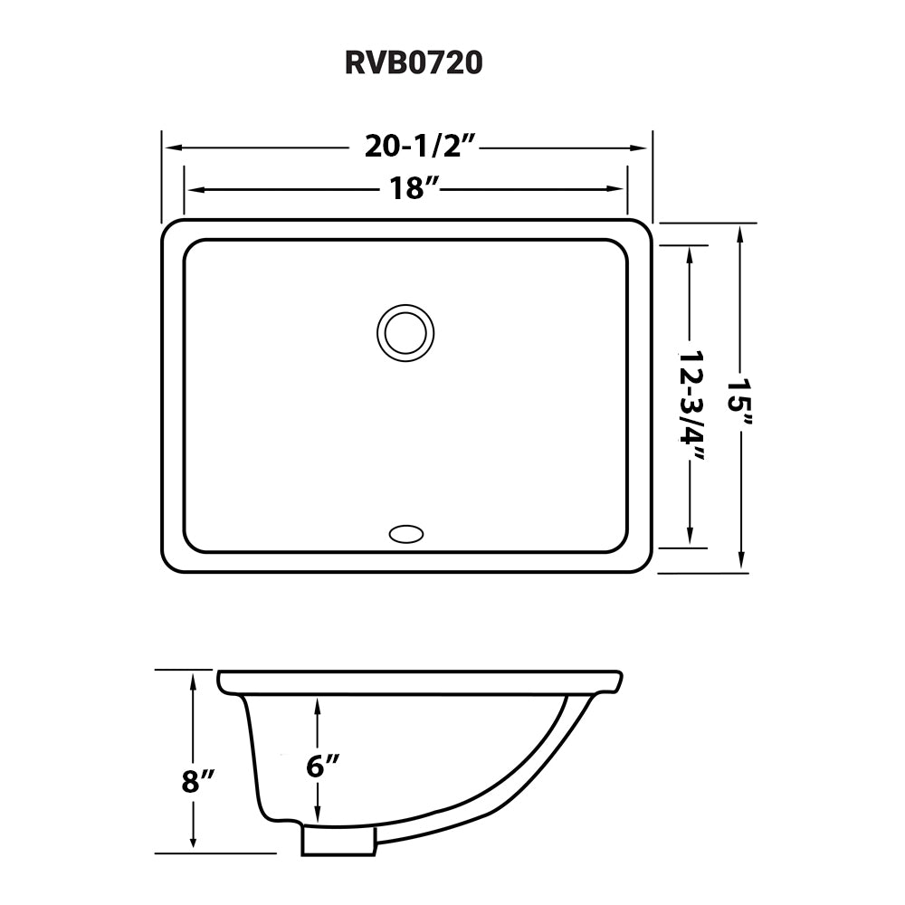 Undermount Bathroom Vanity Sink White Rectangular Porcelain Ceramic with Overflow