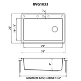 33 x 22 inch Drop-in Topmount Granite Composite Single Bowl Kitchen Sink