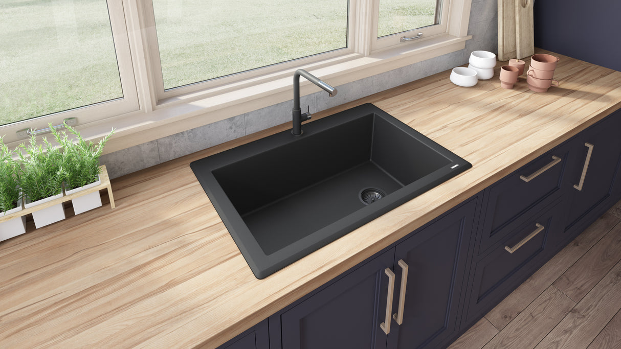 33 x 22 inch Drop-in Topmount Granite Composite Single Bowl Kitchen Sink