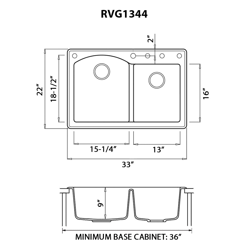 33 x 22 inch Dual - Mount Granite Composite Double Bowl Kitchen Sink - BUILDMYPLACE