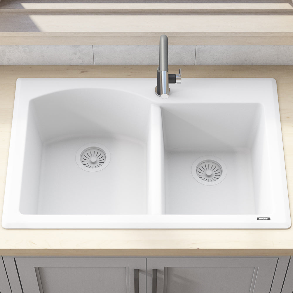 33 x 22 inch Dual - Mount Granite Composite Double Bowl Kitchen Sink - BUILDMYPLACE