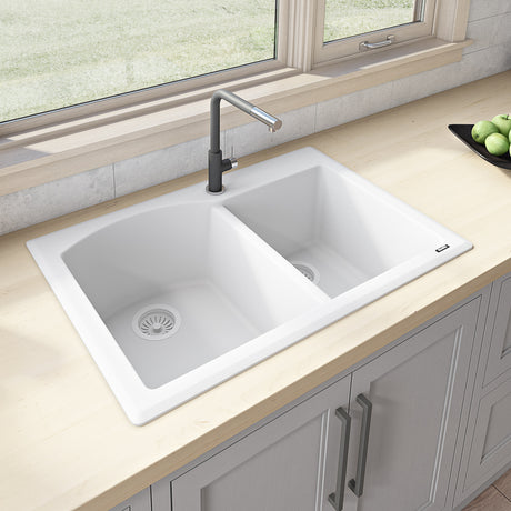 33 x 22 inch Dual - Mount Granite Composite Double Bowl Kitchen Sink - BUILDMYPLACE