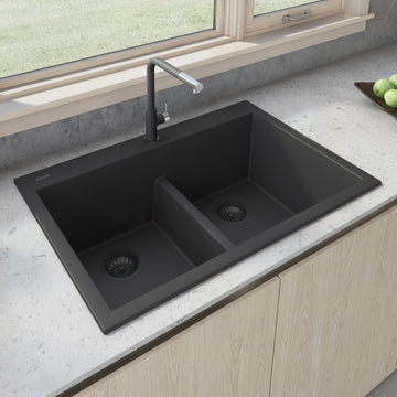 33 x 22 inch Drop-in TopMount Granite Composite Double Bowl Low Divide Kitchen Sink
