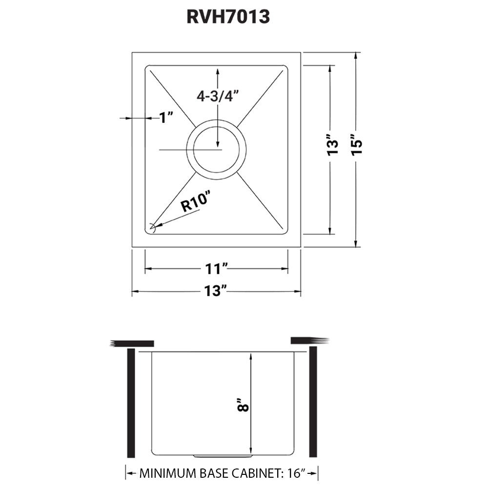 Undermount Bar Prep Tight Radius 16 Gauge Kitchen Sink Stainless Steel Single Bowl