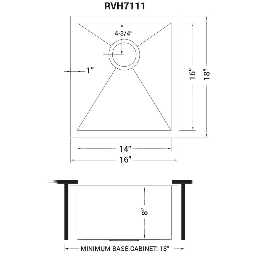 Undermount 16 Gauge Zero Radius Bar Prep Kitchen Sink Stainless Steel Single Bowl