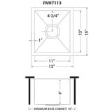 Undermount 16 Gauge Zero Radius Bar Prep Square Kitchen Sink Single Bowl