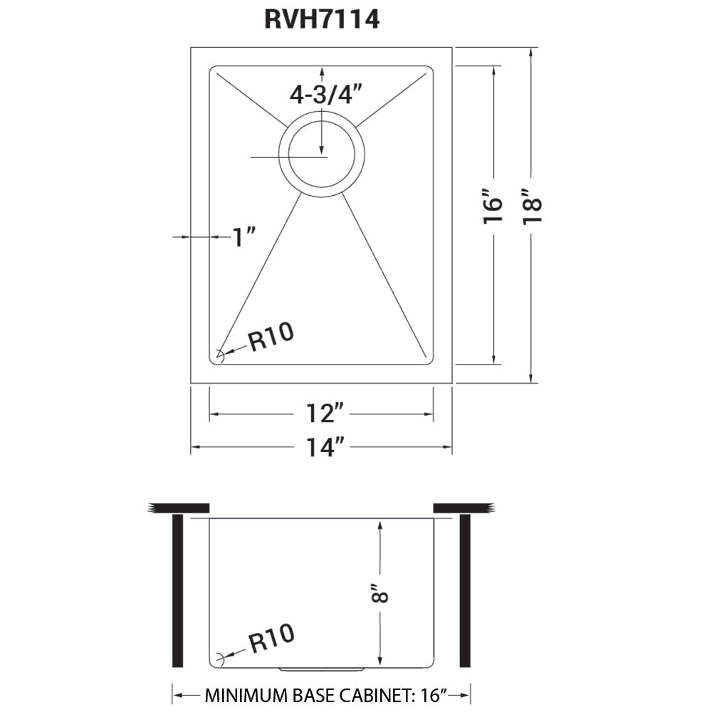 Undermount 16 Gauge Tight Radius Bar Prep Sink Stainless Steel Single Bowl