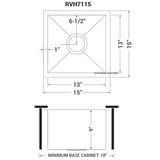 Undermount 16 Gauge Zero Radius Bar Prep Square Kitchen Sink Single Bowl