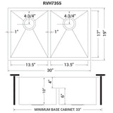 Low-Divide Undermount Tight Radius 50/50 Double Bowl 16 Gauge Stainless Steel Kitchen Sink