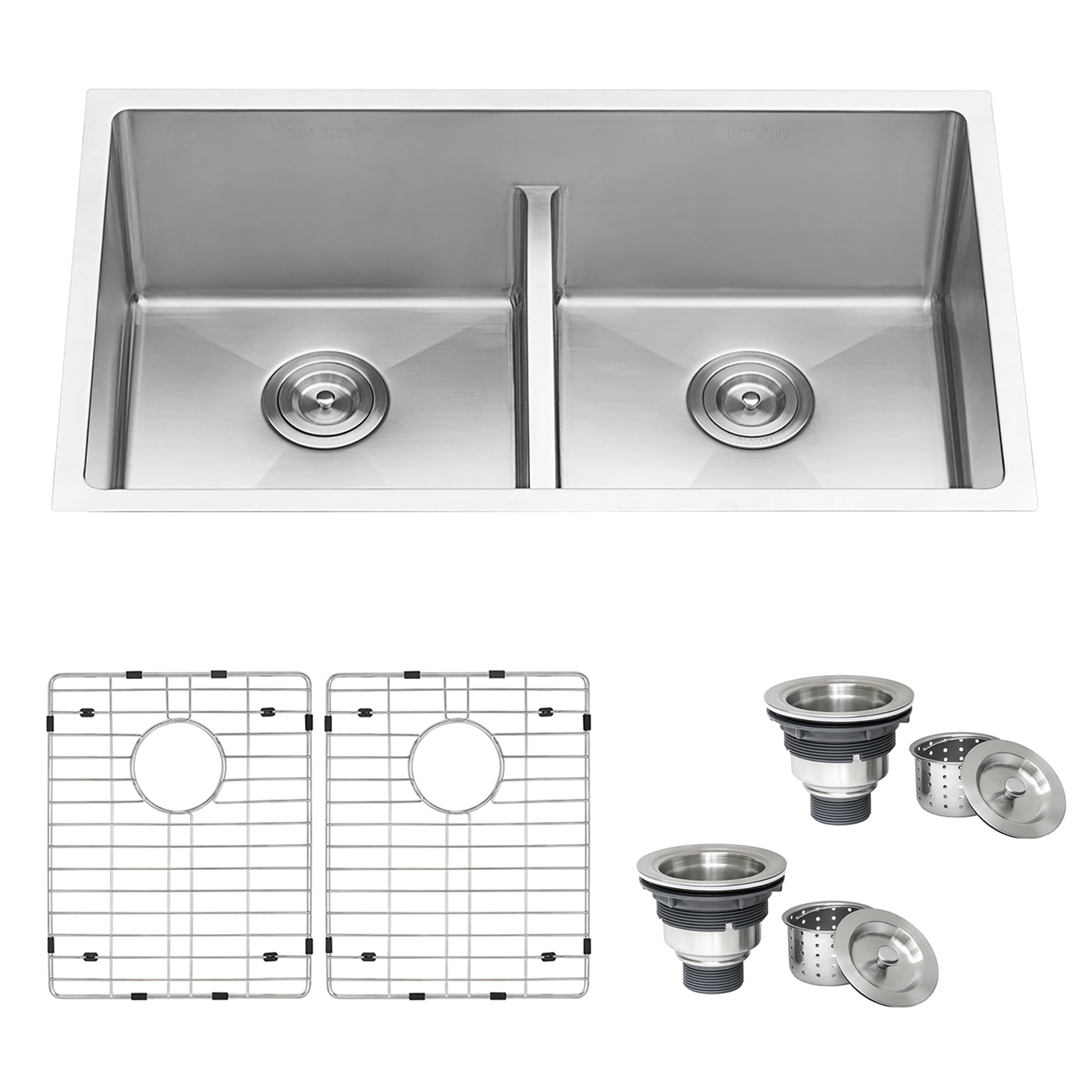 Low-Divide Undermount Tight Radius 50/50 Double Bowl 16 Gauge Stainless Steel Kitchen Sink