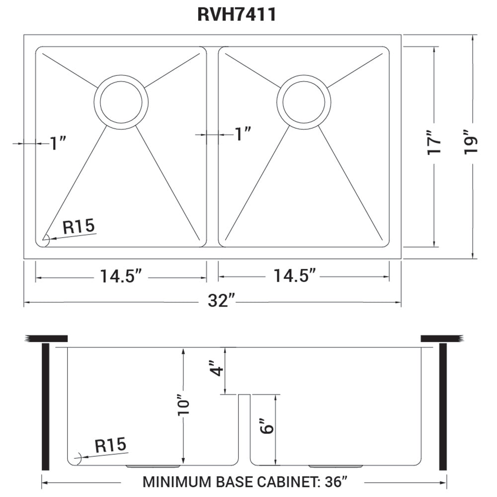 1/2 Radius 34 Workstation Double Bowl Sink with low divide