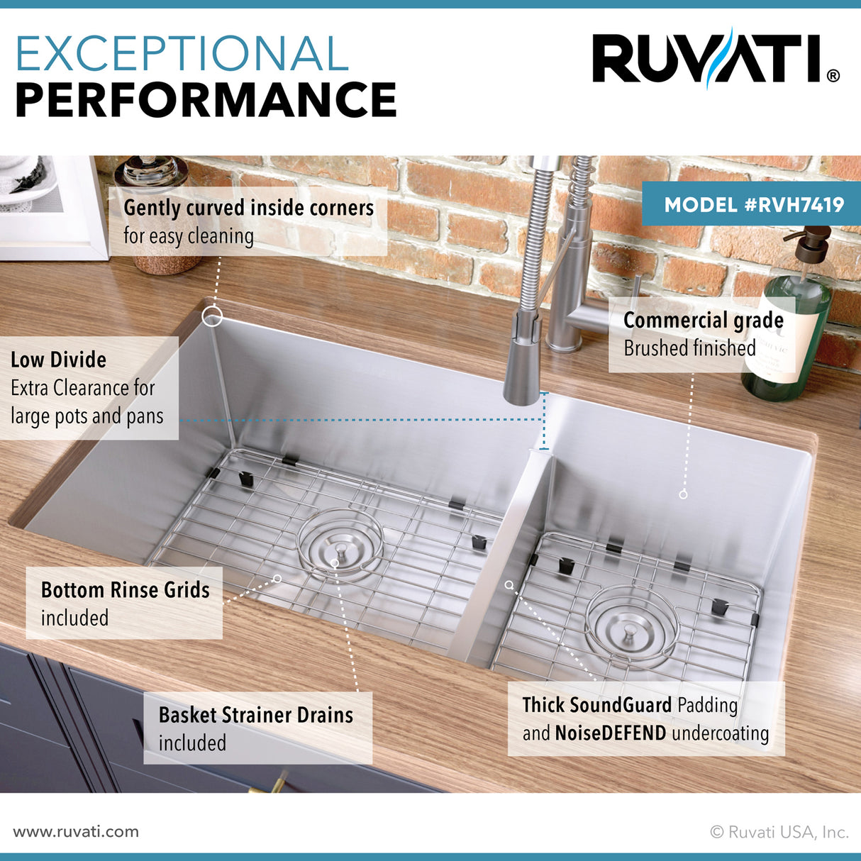 Low-Divide Undermount Tight Radius 60/40 Double Bowl 16 Gauge Stainless Steel Kitchen Sink