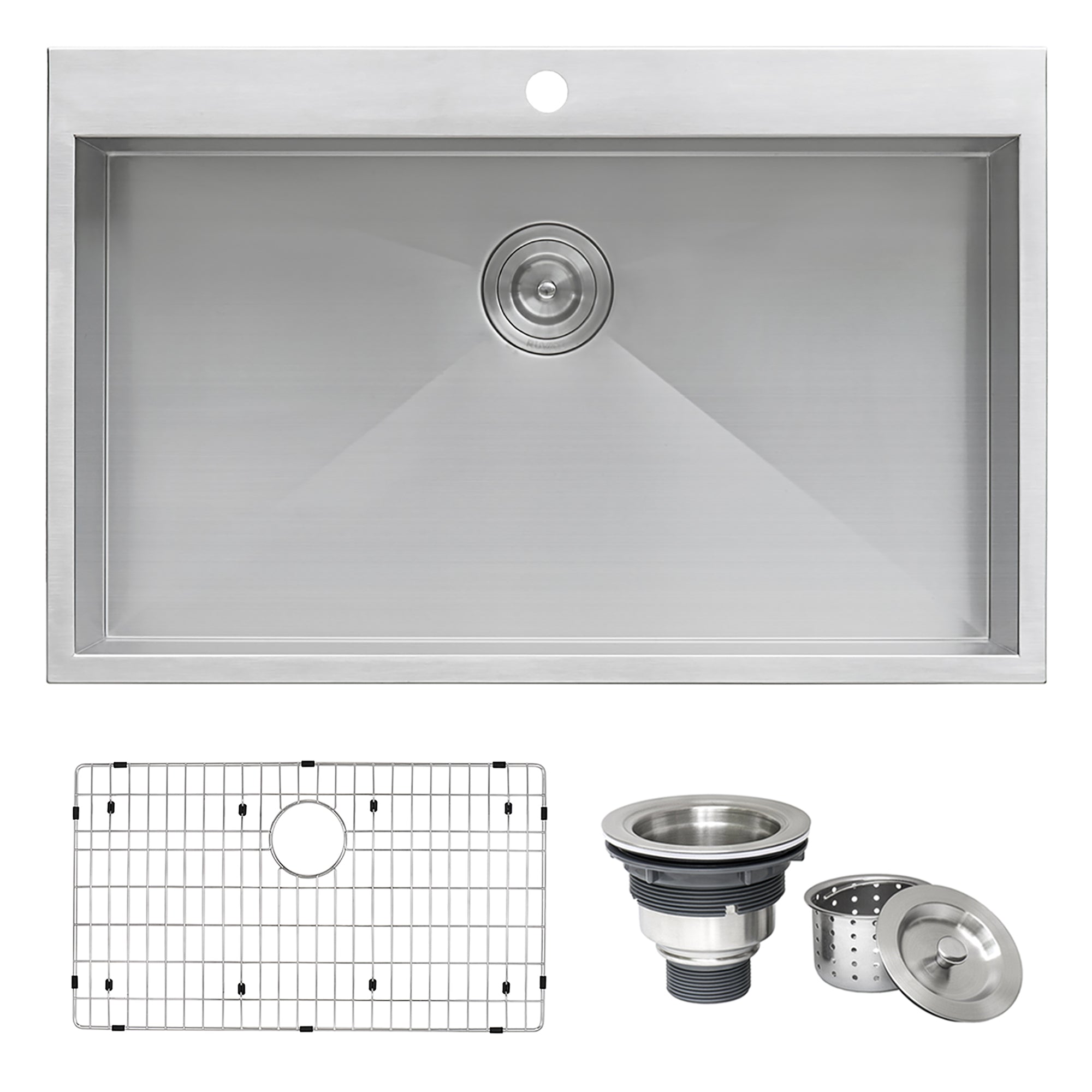 33 x 22 Drop-in Topmount 16 Gauge Zero Radius Stainless Steel Kitchen Sink Single Bowl