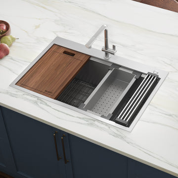 30 x 22 inch Workstation Drop-in Tight Radius Topmount 16 Gauge Ledge Stainless Steel Kitchen Sink Single Bowl