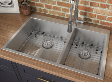33 x 22 inch Drop-in 60/40 Double Bowl 16 Gauge Zero Radius Topmount Stainless Steel Kitchen Sink