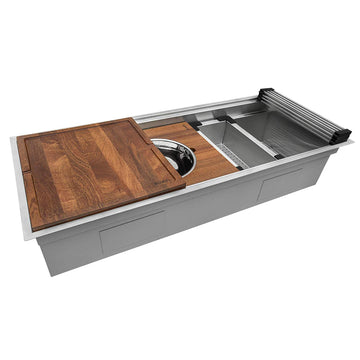 45-inch Workstation Two-Tiered Ledge Kitchen Sink Undermount 16 Gauge Stainless Steel