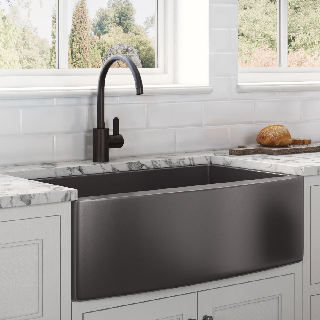 30-inch Apron-Front Farmhouse Kitchen Sink - Gunmetal Black Matte Stainless Steel Single Bowl