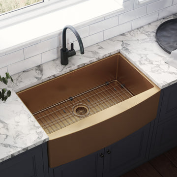 30-inch Apron-Front Farmhouse Kitchen Sink - Copper Tone Matte Bronze Stainless Steel Single Bowl
