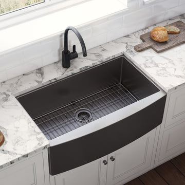33-inch Apron-Front Farmhouse Kitchen Sink - Gunmetal Black Matte Stainless Steel Single Bowl