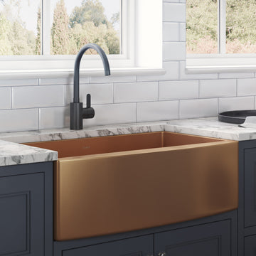 33-inch Apron-Front Farmhouse Kitchen Sink - Copper Tone Matte Bronze Stainless Steel Single Bowl